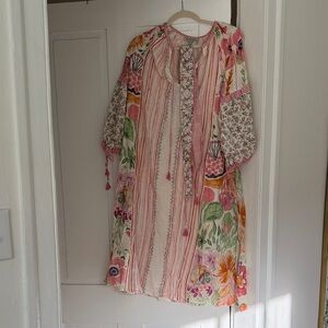 D’ascoli Floral Patchwork Boho Tunic Dress in Pink & Cream small